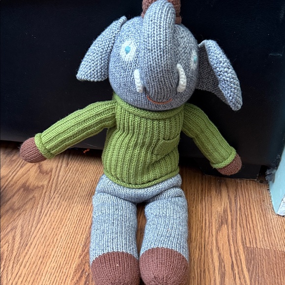 Gray Elephant Stuffed Animal with Green Sweater - Picture 3 of 3